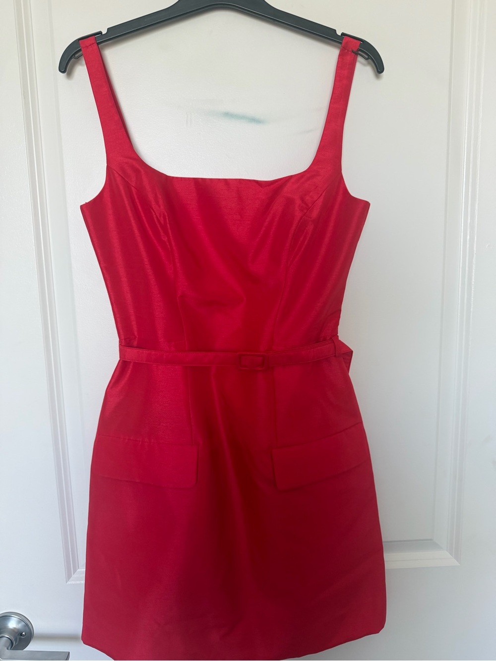 Nicholas Zoya Red Solid Mini Dress Sleeveless Square Neck Belted Size 2 - NWT***
